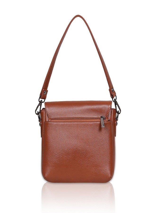 GLOWWORM Genuine Leather Sling Bag for Women || Stylish Shoulder Purse with Adjustable Strap - Compact Crossbody Handbag for Daily Use & Outings (Tan) - Image 4